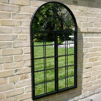 Garden Black Metal Arch Window Mirror