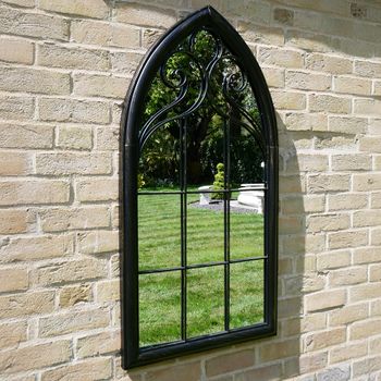 Garden Black Metal Arch Outdoor Mirror
