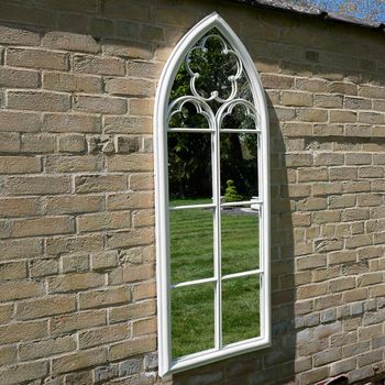 Garden Distressed White Metal Arch Mirror