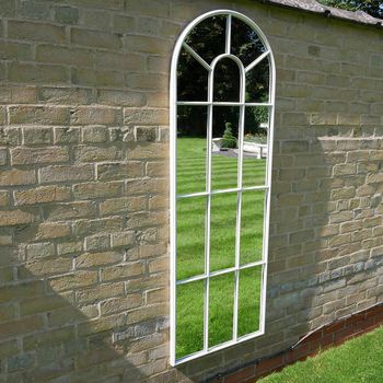 White Metal Large Arch Garden Mirror