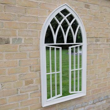 Garden White Metal Arch Window Mirror