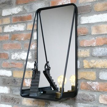 Garden Black Metal Mirror with Shelf