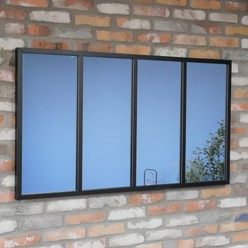 Black Metal Industrial 4 Panel Large Wide Wall Mirror