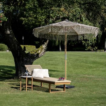 Martos Knitted Beige Beech Wood and Cotton Parasol - 250cm x 250cm
