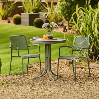 Bergen Garden Round Bistro Set Green Metal 2 Stacking Armchairs