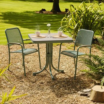 Bergen Garden Square Bistro Set Green Metal 2 Stacking Armchairs