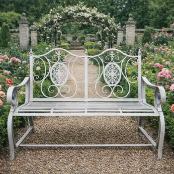 Antique Grey Metal Garden Bench