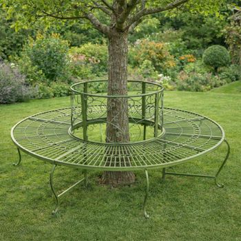 Garden Bench Tree Style Green Metal