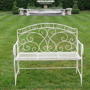 Antique Cream Metal Garden Bench
