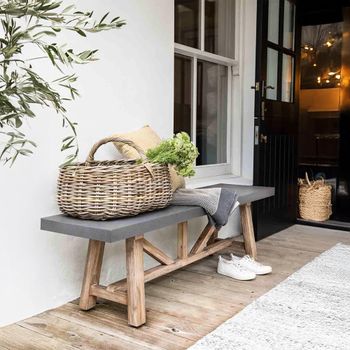 Chilford Grey Slate Acacia Wood and Poly-Stone Small Outdoor Bench