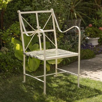 2 x Distressed Cream Metal Garden Chair