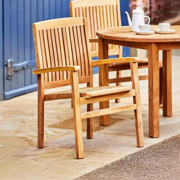 2 x Henley Outdoor Teak Carver Stacking Dining Chair