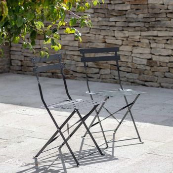 2 x Rive Outdoor Carbon Metal Black Droite Bistro Chairs