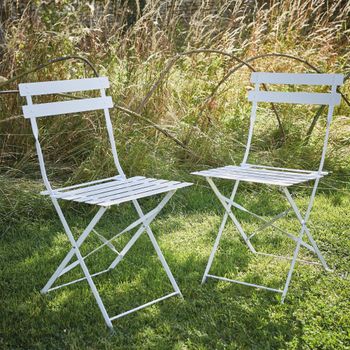 2 x Rive Outdoor Chalk Metal White Droite Bistro Chairs