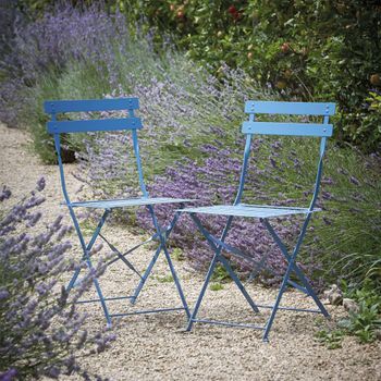 2 x Rive Outdoor Cove Blue Metal Droite Bistro Chairs