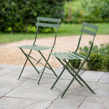 2 x Rive Outdoor Thistle Green Metal Droite Bistro Chairs
