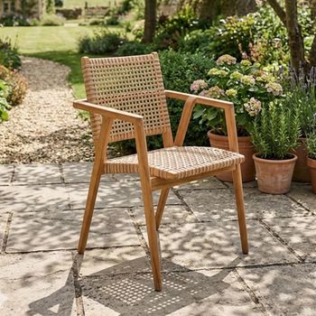 2 x Stacking Anya Garden Dining Natural Rattan and Teak Wood Armchair