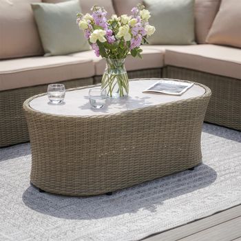 Winchester Oval Garden Natural Rattan Ceramic Top Coffee Table