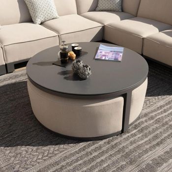 Garden Oatmeal Aluminium Round Coffee Table with Footstools
