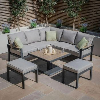 Vancouver Square Corner Garden Dove Grey Rising Table Dining Set