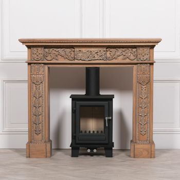 Brown Hand Carved Wooden Fire Surround
