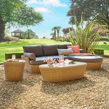 Palermo Chaise Set with Oval Coffee Table and Round Side Table Luxury Rattan