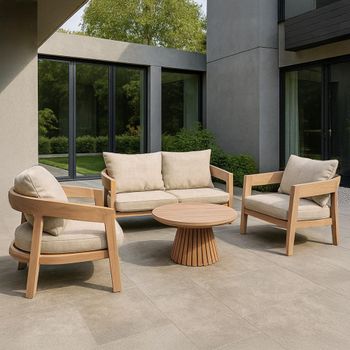 Bilbao Garden Teak Wood Round Coffee Table Lounge Sofa Set