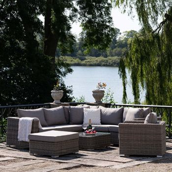 Calvi Garden Corner Grey Fabric and Polyrattan Lounge Sofa Set