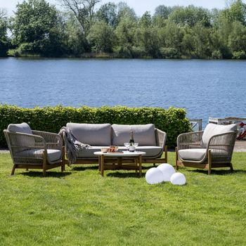 Hunterton Garden Acacia Wood and Rope 2 Seater Lounge Sofa Set with Square Coffee Table