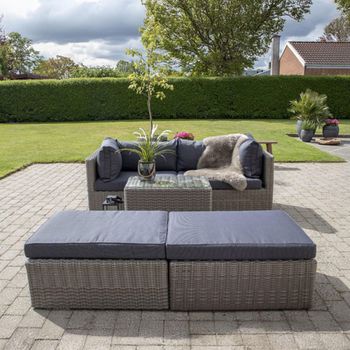 Rossi Garden Grey Fabric and Polyrattan Lounge Sofa Set