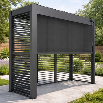 LED Lights Como Outdoor BBQ Shelter Back Panel Side Louvre and Blind Grey Aluminium