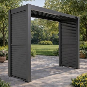 LED Lights Como Outdoor BBQ Shelter Side Louvre and Blind Grey Aluminium