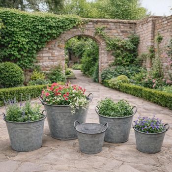 Set of 5 Garden Planter Bucket Metal