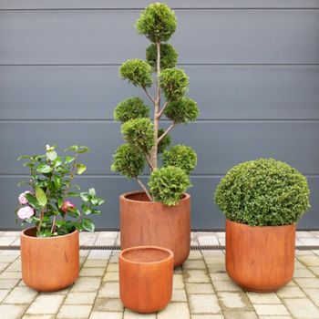 Set of 4 Garden Planter Fibre Clay Terracotta Effect
