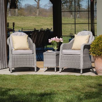 Oxford Grey Rattan 3 Piece Garden Lounge Set with Ceramic Top Coffee Table