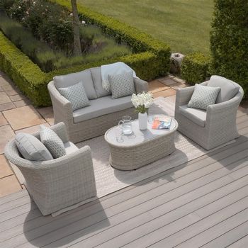 Oxford Garden Grey Rattan Ceramic Top 2 Seater Coffee Table Sofa Set