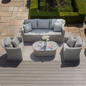 Oxford Garden Grey Rattan Ceramic Top 3 Seater Coffee Table Sofa Set