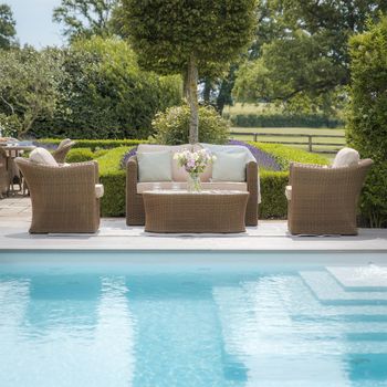 Winchester 2 Seater Garden Natural Rattan Ceramic Top Coffee Table Sofa Set