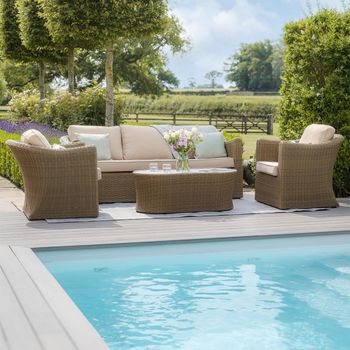 Winchester 3 Seater Garden Natural Rattan Ceramic Top Coffee Table Sofa Set