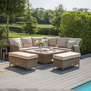 Winchester Corner Garden Dining Natural Rattan Ceramic Top Rising Table Ice Bucket Sofa Set