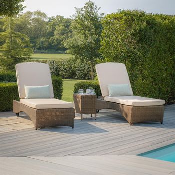 Winchester Natural Rattan Garden Sun Lounger Set with Ceramic Top Coffee Table
