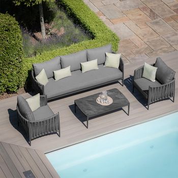 Milan Garden Charcoal Ceramic Top 3 Seater Coffee Table Sofa Set