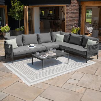 Milan Charcoal Large Corner Garden Sofa Set with Ceramic Top Coffee Table