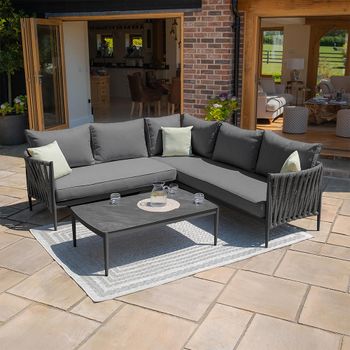 Milan Charcoal Small Corner Garden Sofa Set with Ceramic Top Coffee Table