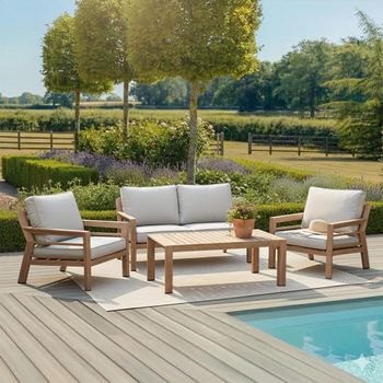 New York Garden Wood 2 Seater Coffee Table Sofa Set