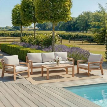 New York Garden Wood 3 Seater Coffee Table Sofa Set
