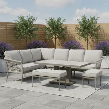 Monaco Corner Garden Ceramic Top Cool Linen Rising Table Dining Set