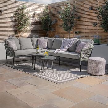 Monaco Ivy Green Large Corner Garden Sofa Set with Ceramic Top Coffee Table