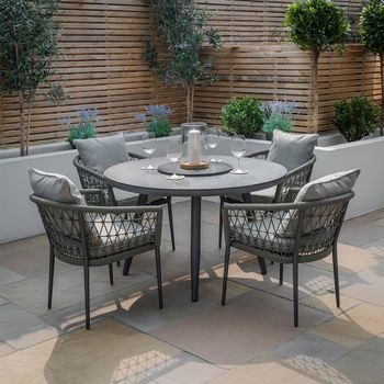 Monaco Round Garden Ivy Green Ceramic Top 4 Seater 120cm Lazy Susan Dining Set