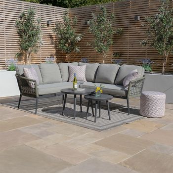 Monaco Ivy Green Small Corner Garden Sofa Set with Ceramic Top Coffee Table